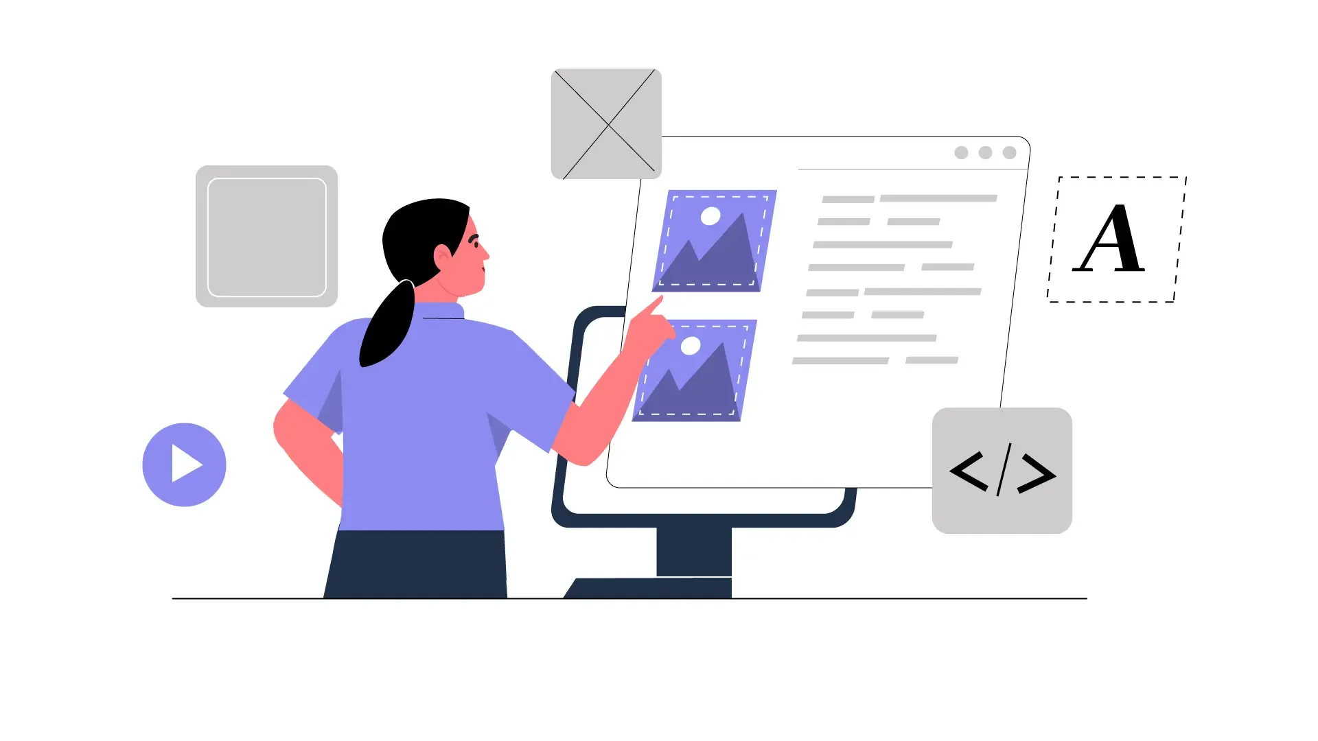 Woman Presenting UI UX Design in Flat Style 2D Illustration